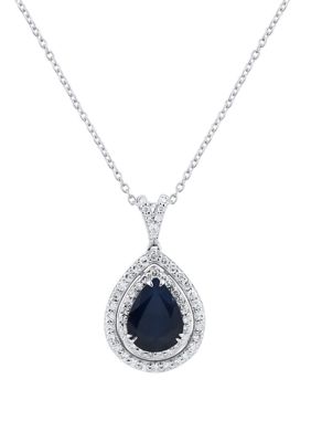 Belk & Co 1/4 Ct. T.w. Diamond And Pear Sapphire Pendant Necklace With 18"" Box Chain In 10K White Gold