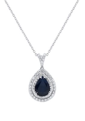 Belk & Co 1/4 ct. t.w. Diamond and Pear Sapphire Pendant Necklace with 18" Box Chain in 10K White Gold
