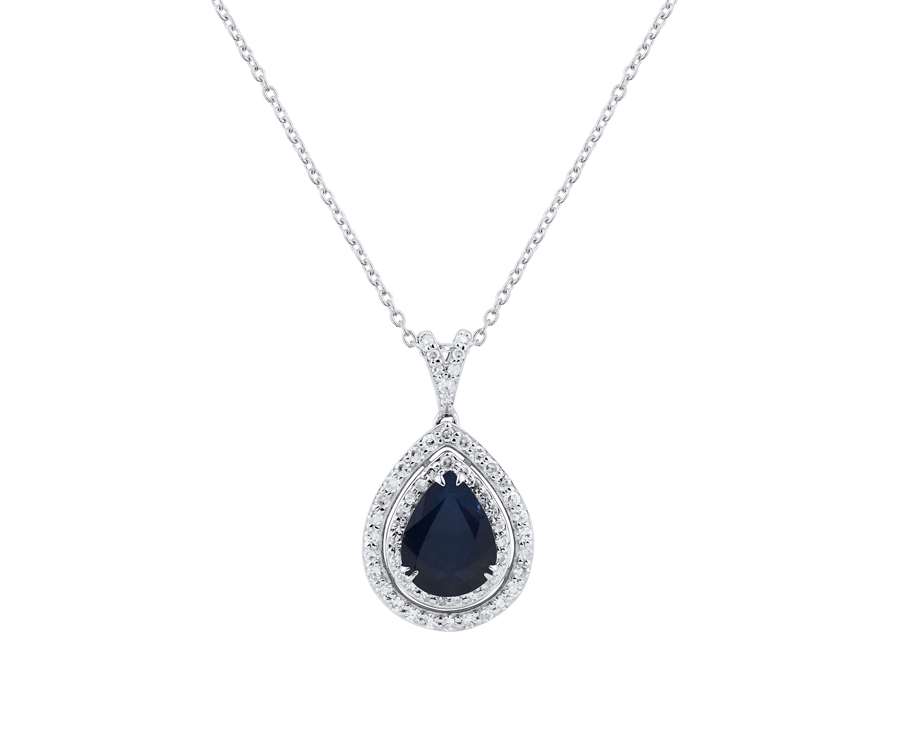  1/4 ct. t.w. Diamond and Pear Sapphire Pendant Necklace with 18" Box Chain in 10K White Gold
