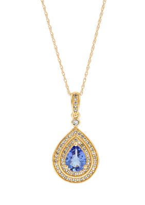 Belk & Co 1/4 Ct. T.w. Diamond And Tanzanite Pendant Necklace With 18"" Rope Chain In 10K Yellow Gold