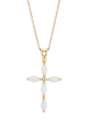 Belk & Co 1/10 ct. t.w. Diamond and Lab Created Opal Necklace with 18" Box Chain in 10K Yellow Gold, 18 in
