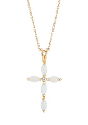 Belk & Co 1/10 Ct. T.w. Diamond And Lab Created Opal Necklace With 18"" Box Chain In 10K Yellow Gold