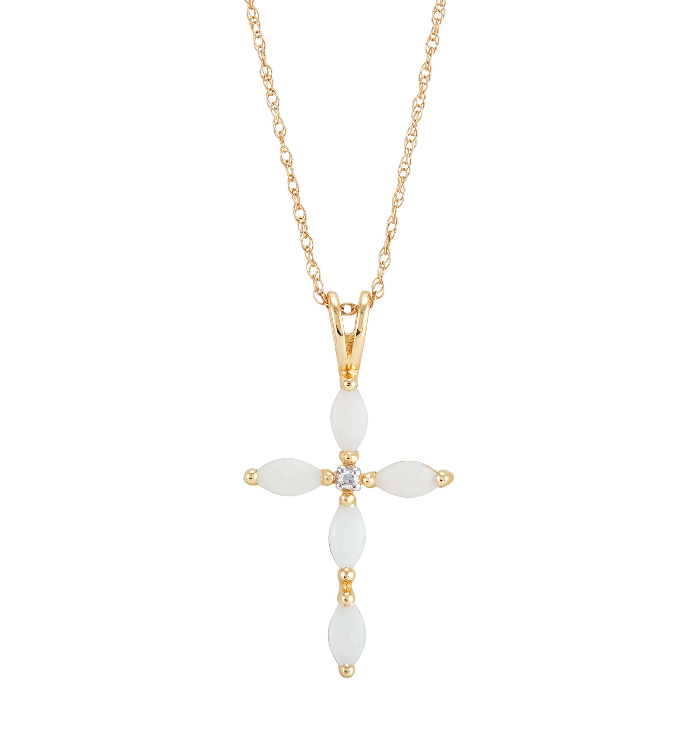 1/10 ct. t.w. Diamond and Lab Created Opal Necklace with 18" Box Chain in 10K Yellow Gold