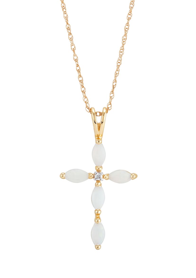 1/10 ct. t.w. Diamond and Lab Created Opal Necklace with 18" Box Chain in 10K Yellow Gold
