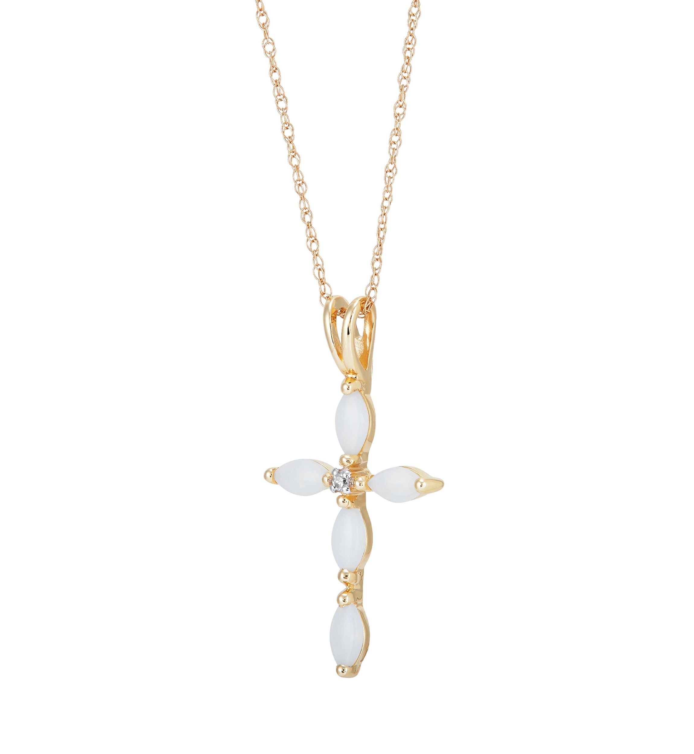 1/10 ct. t.w. Diamond and Lab Created Opal Necklace with 18" Box Chain in 10K Yellow Gold