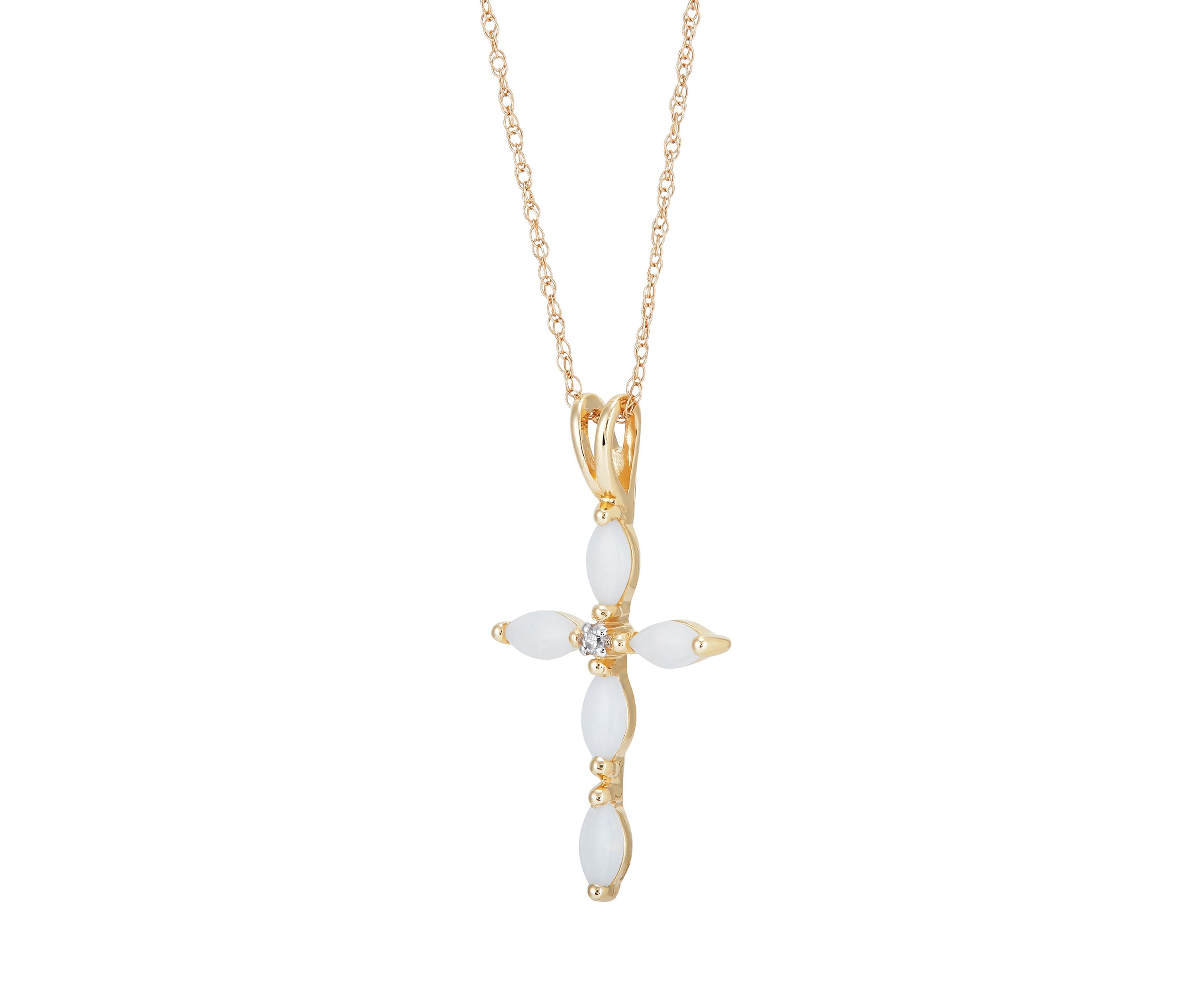 1/10 ct. t.w. Diamond and Lab Created Opal Necklace with 18" Box Chain in 10K Yellow Gold