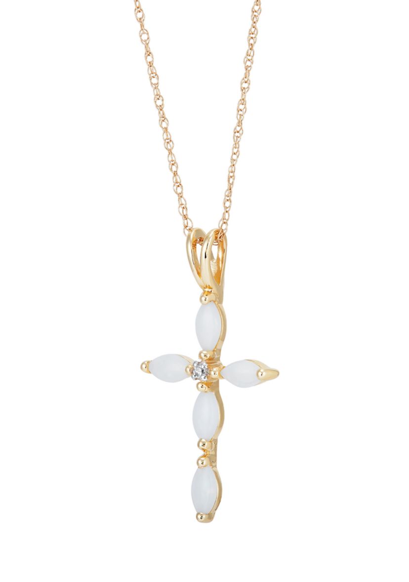 1/10 ct. t.w. Diamond and Lab Created Opal Necklace with 18" Box Chain in 10K Yellow Gold