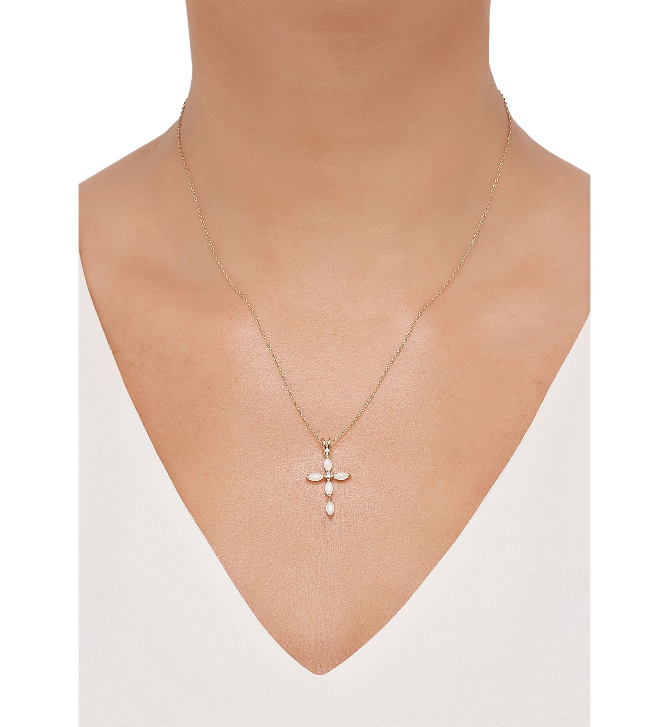 1/10 ct. t.w. Diamond and Lab Created Opal Necklace with 18" Box Chain in 10K Yellow Gold