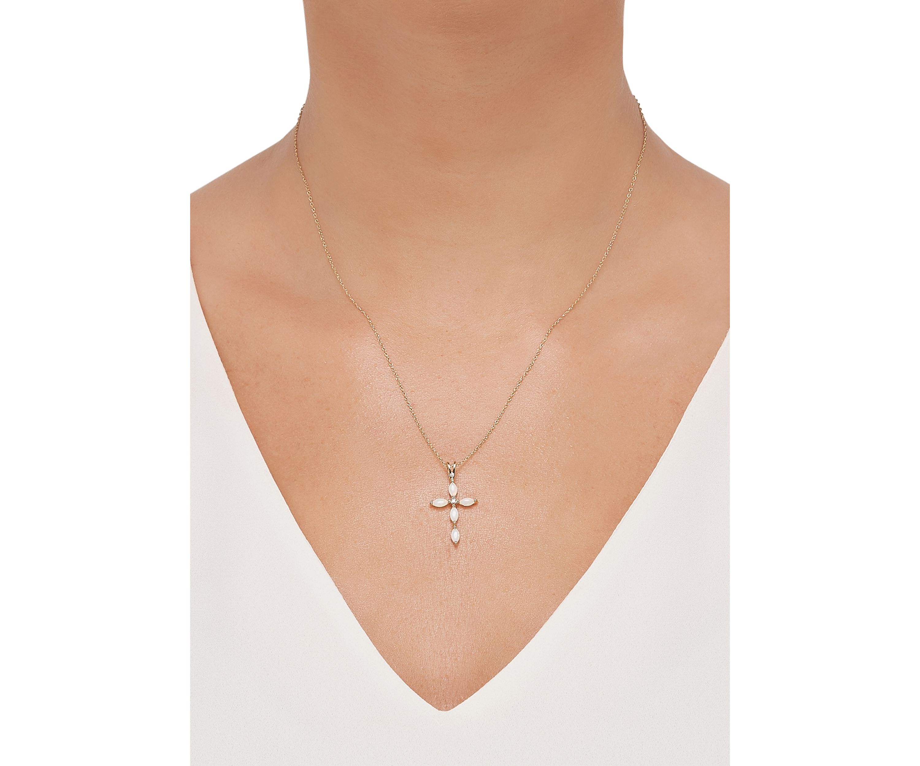 1/10 ct. t.w. Diamond and Lab Created Opal Necklace with 18" Box Chain in 10K Yellow Gold