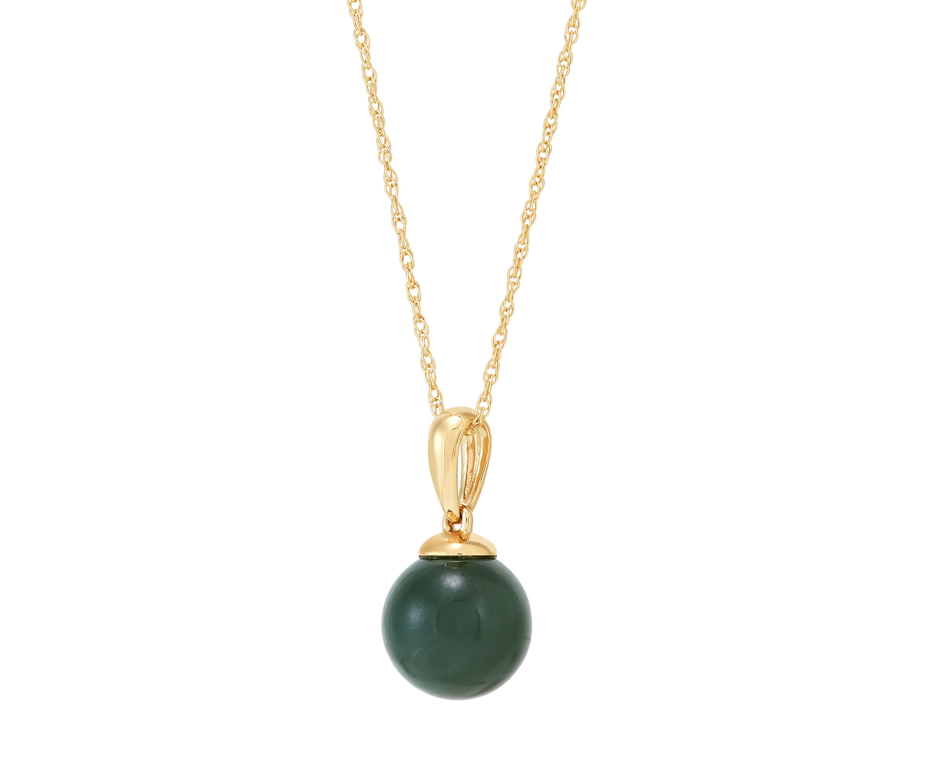 Round Natural Jade Pendant with 18" Rope Chain in 10K Yellow Gold