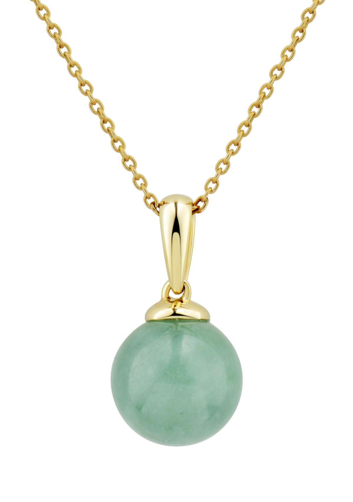 Round Natural Jade Pendant with 18" Rope Chain in 10K Yellow Gold