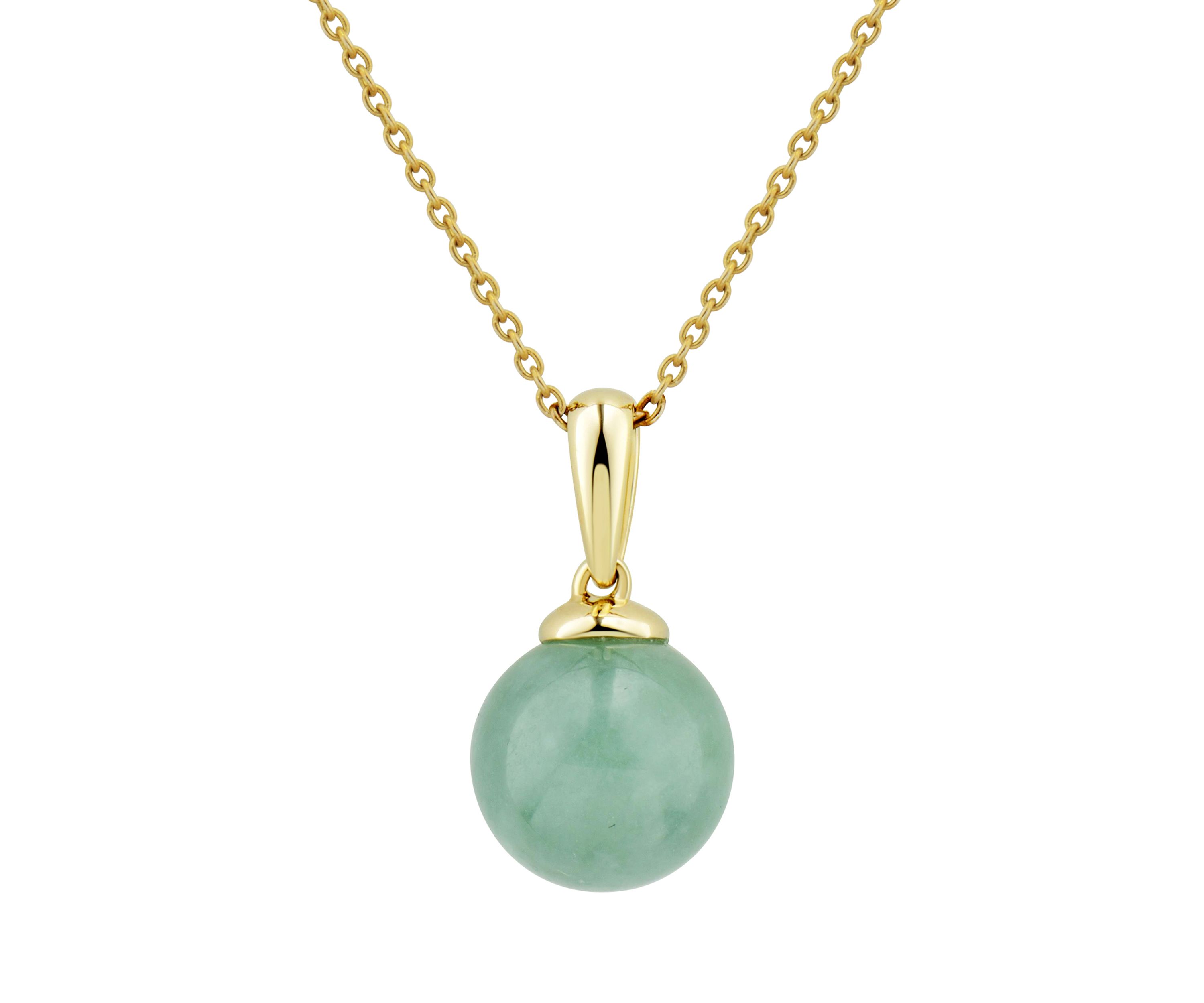 Round Natural Jade Pendant with 18" Rope Chain in 10K Yellow Gold