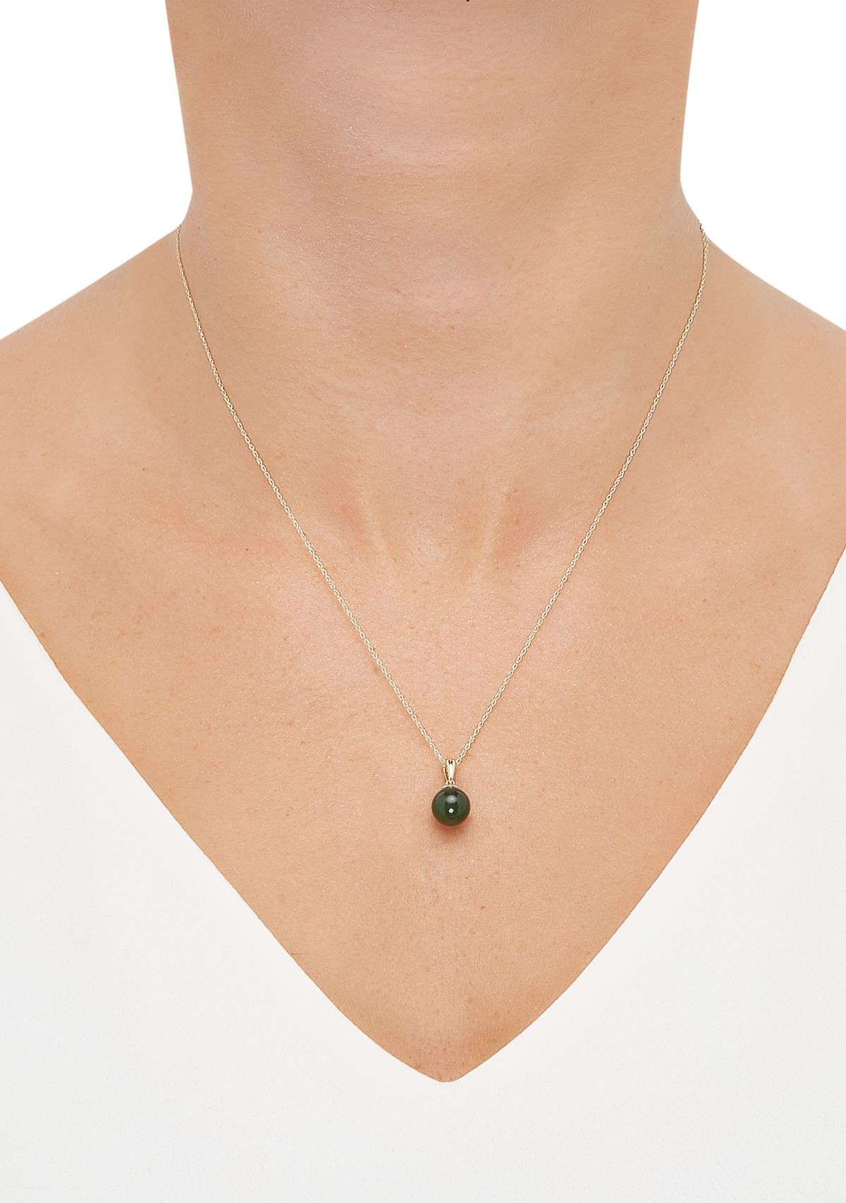Round Natural Jade Pendant with 18" Rope Chain in 10K Yellow Gold