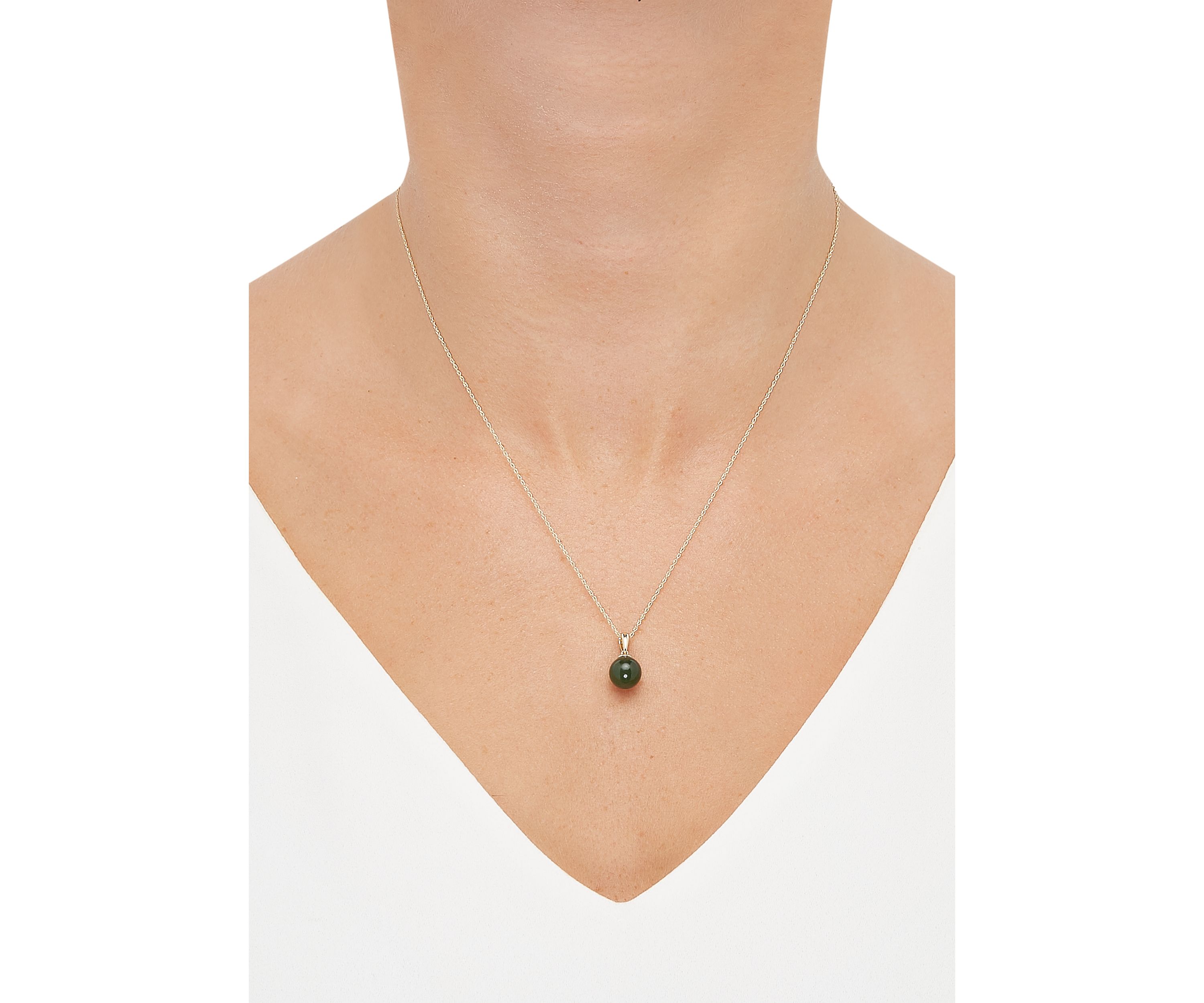 Round Natural Jade Pendant with 18" Rope Chain in 10K Yellow Gold
