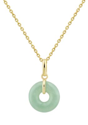 Belk & Co Circle Natural Jade Pendant Necklace With 18"" Rope Chain In 10K Yellow Gold