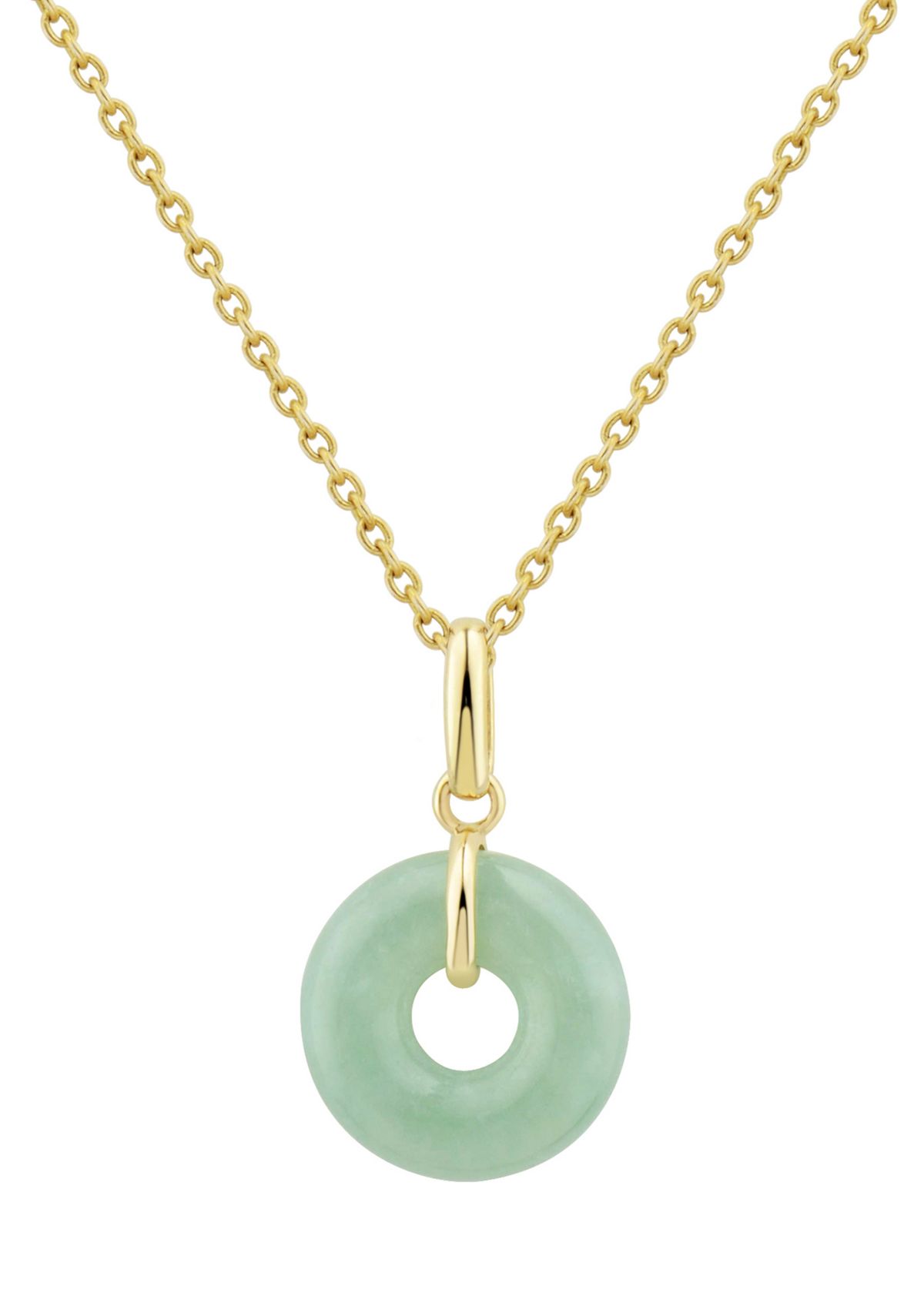 Circle Natural Jade Pendant Necklace with 18" Rope Chain in 10K Yellow Gold
