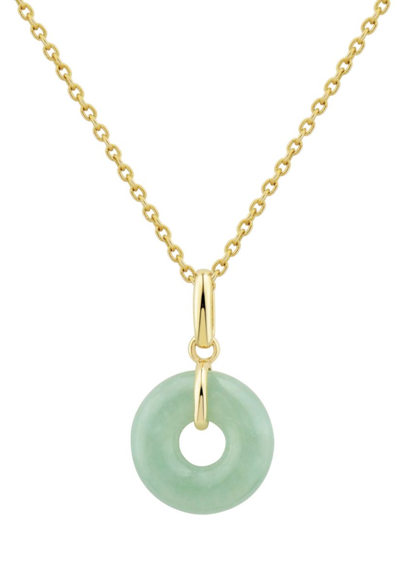 Circle Natural Jade Pendant Necklace with 18" Rope Chain in 10K Yellow Gold