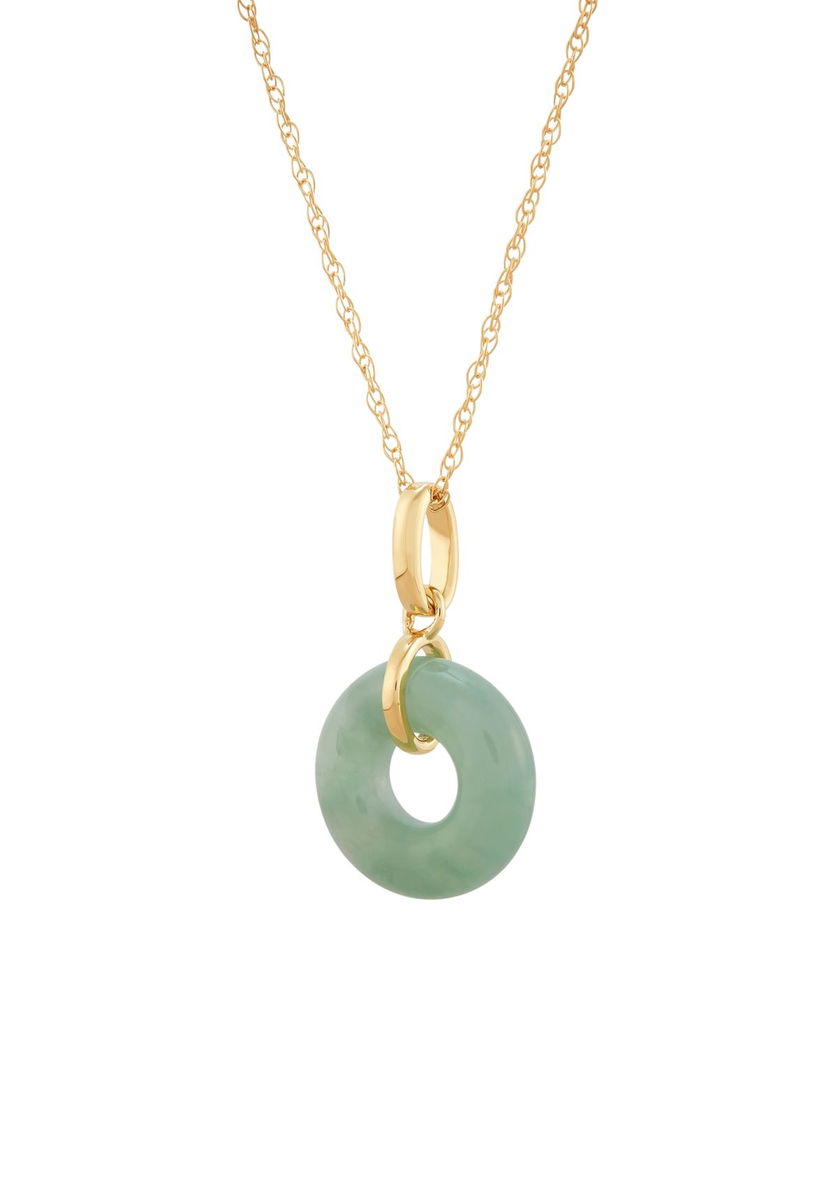 Circle Natural Jade Pendant Necklace with 18" Rope Chain in 10K Yellow Gold