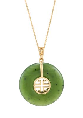 Belk & Co Natural Jade Circle Pendant Necklace With 18"" Rope Chain In 10K Yellow Gold