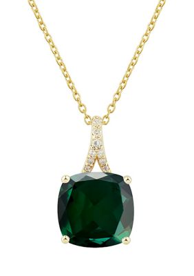 Belk & Co Lab Created 1/3 Ct. T.w Diamond And Created Emerald Pendant With 18"" Rope Chain In 10K Yellow Gold