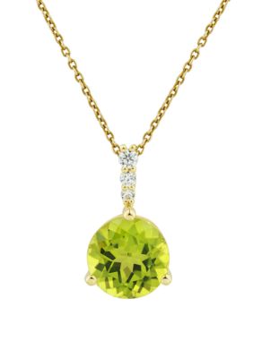 Belk & Co Lab Created Peridot and White Sapphire Necklace with 18" Singapore Chain in 10K Yellow Gold