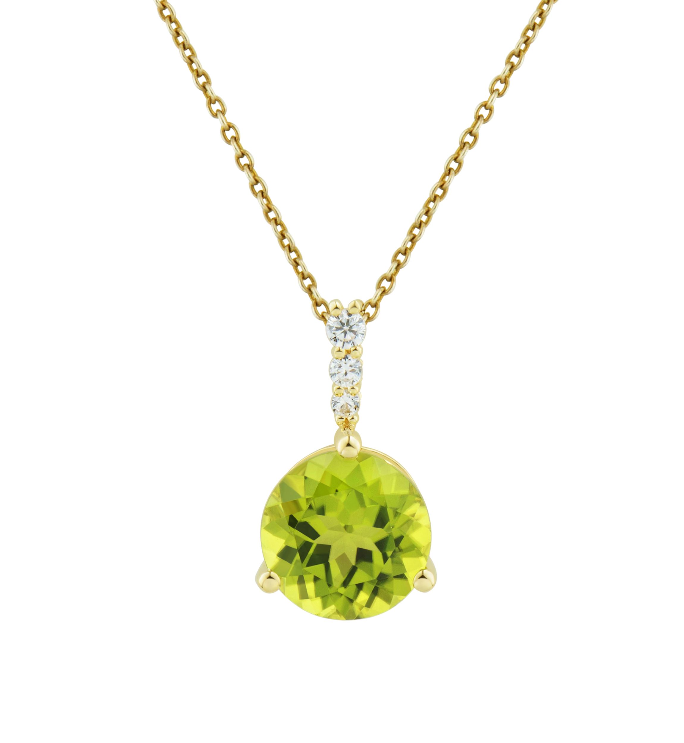 Lab Created Peridot and White Sapphire Necklace with 18" Singapore Chain in 10K Yellow Gold