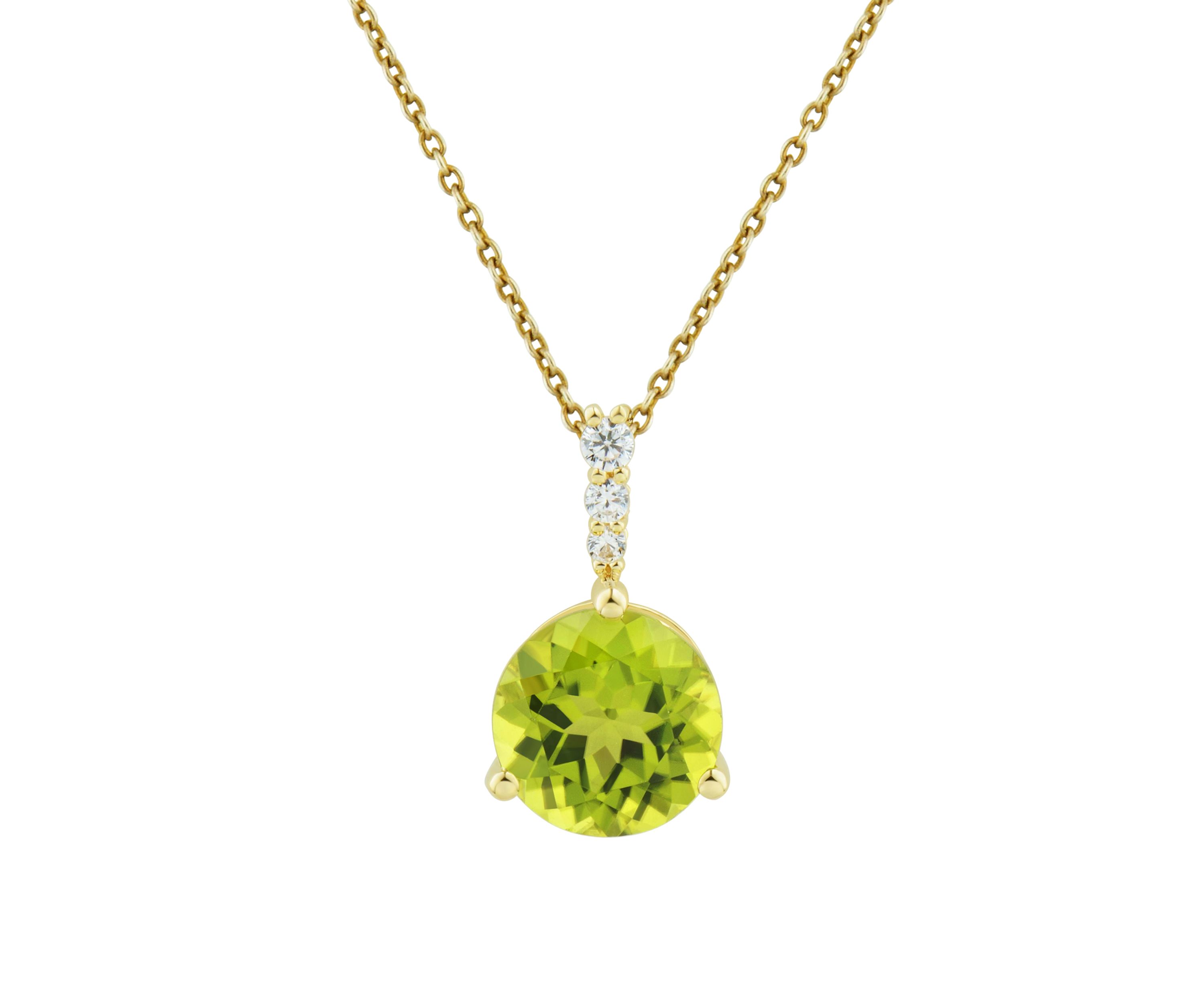 Lab Created Peridot and White Sapphire Necklace with 18" Singapore Chain in 10K Yellow Gold