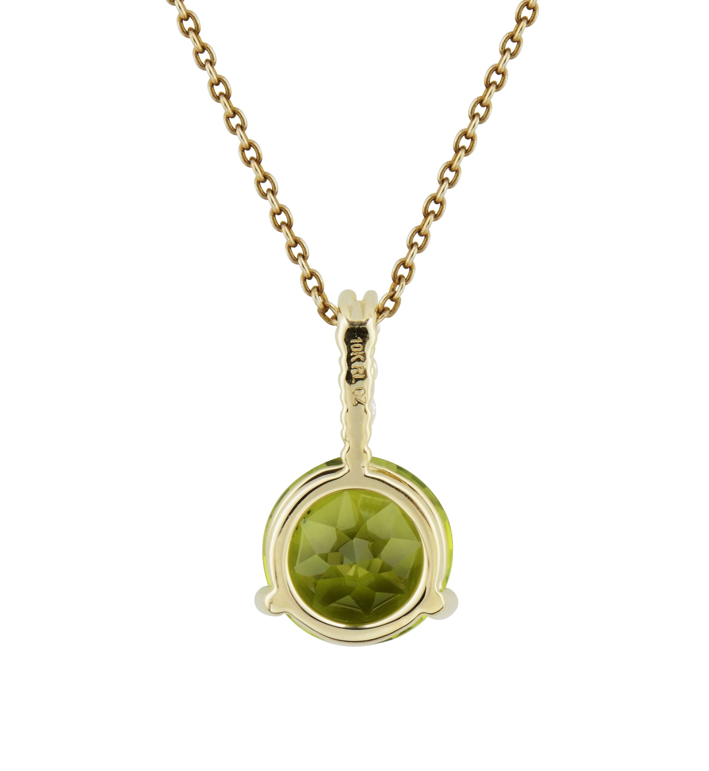 Lab Created Peridot and White Sapphire Necklace with 18" Singapore Chain in 10K Yellow Gold