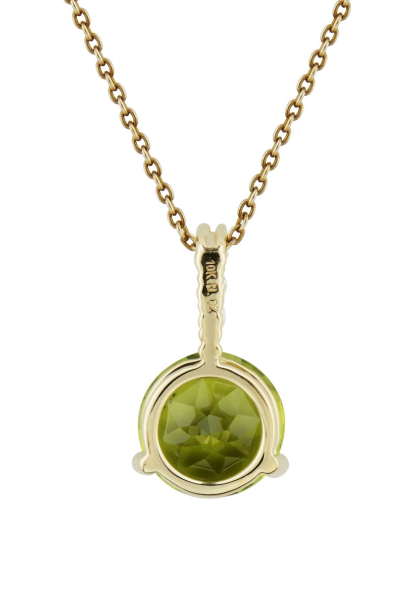 Lab Created Peridot and White Sapphire Necklace with 18" Singapore Chain in 10K Yellow Gold