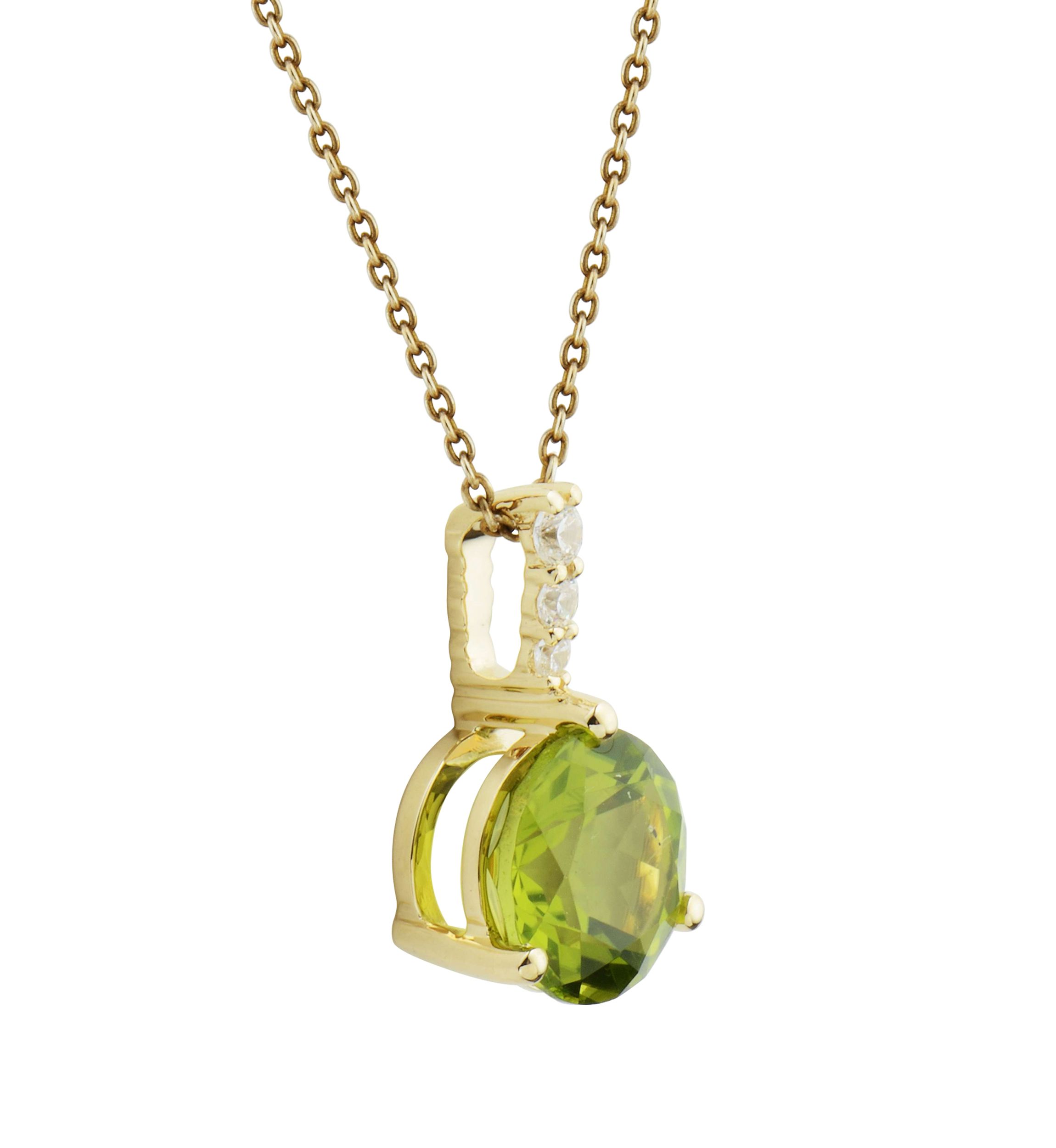 Lab Created Peridot and White Sapphire Necklace with 18" Singapore Chain in 10K Yellow Gold
