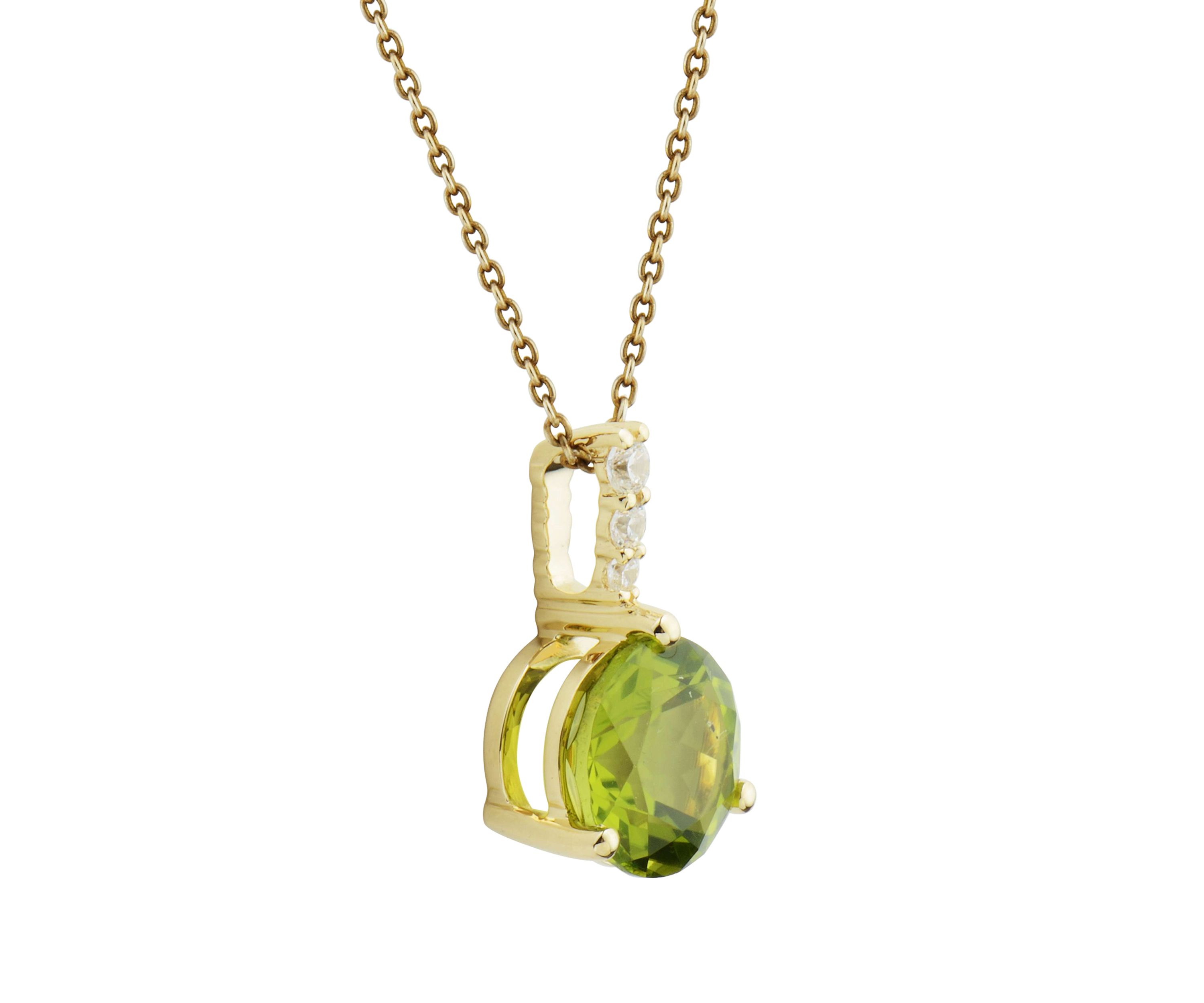 Lab Created Peridot and White Sapphire Necklace with 18" Singapore Chain in 10K Yellow Gold