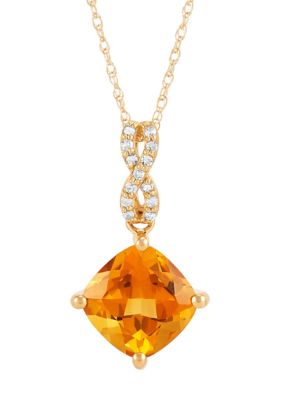 Belk & Co 1/10 ct. t.w. Citrine and Diamond Accent Pendant Necklace with 18" Rolo Chain in 10K Yellow Gold