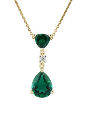 Belk & Co 1/10 Ct. T.w. Lab Created Diamond And Emerald Necklace With 18"" Rope Chain In 10K Yellow Gold