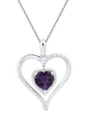 Belk & Co 1/10 Ct. T.w. Diamond And Amethyst Heart Pendant Necklace With 18"" Cable Chain In Sterling Silver