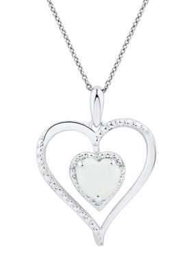 Belk & Co 1/10 Ct. T.w. Diamond And Lab Created Opal Pendant Necklace With 18"" Cable Chain In Sterling Silver