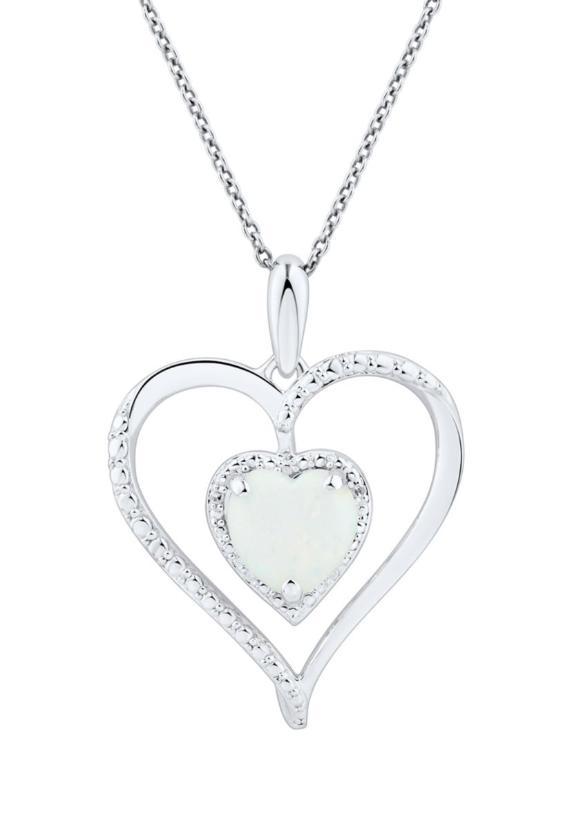 1/10 ct. t.w. Diamond and Lab Created Opal Pendant Necklace with 18" Cable Chain in Sterling Silver