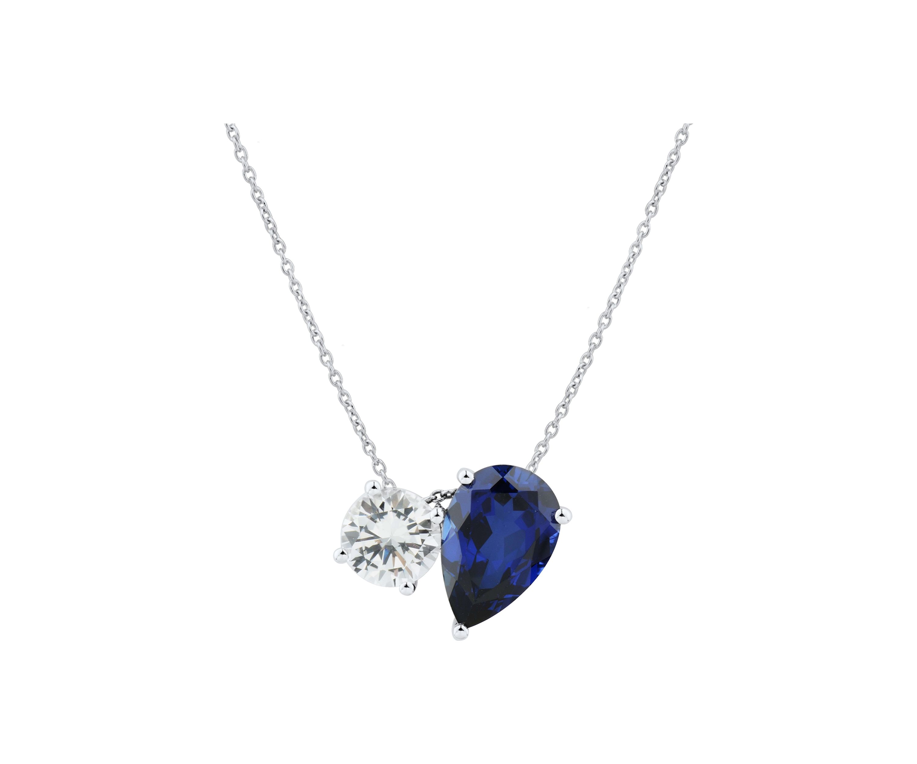 Lab Created Sapphire and White Sapphire Pendant with 18" Cable Chain in 10K White Gold