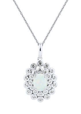 Belk & Co Lab Created Opal and White Topaz Pendant Necklace with 18" Cable Chain in Sterling Silver, 18 in