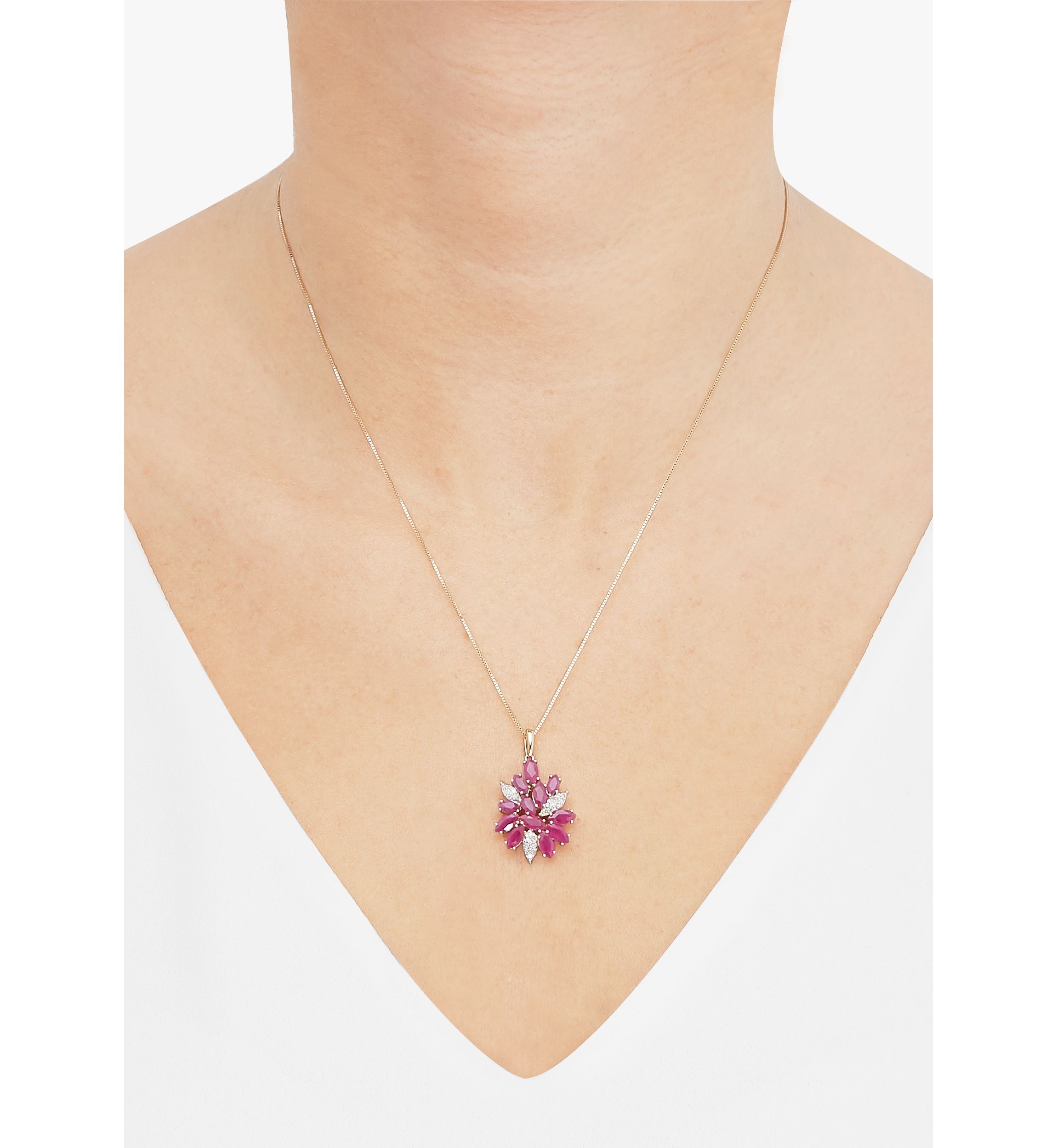 1/10 ct. t.w. Diamond and Ruby Flower Pendant Necklace with 18" Box Chain in 10K Yellow Gold