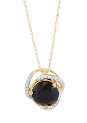 Belk & Co 1/10 Ct. T.w. Diamond And Onyx Pendant Necklace With 18"" Rope Chain In 10K Yellow Gold