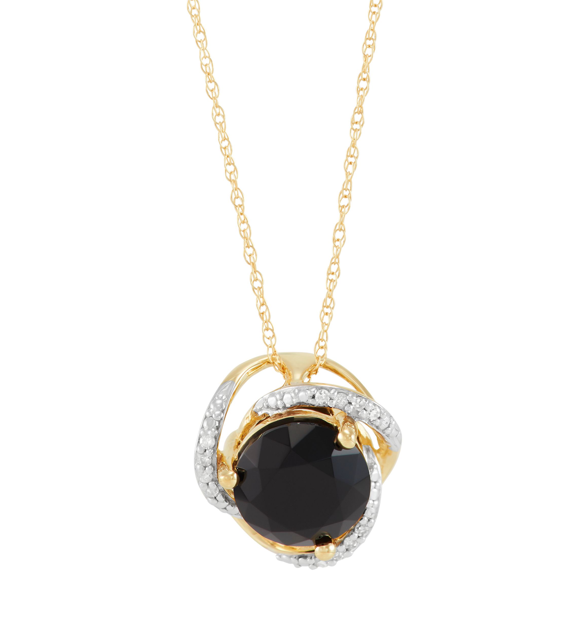 1/10 ct. t.w. Diamond and Onyx Pendant Necklace with 18" Rope Chain in 10K Yellow Gold