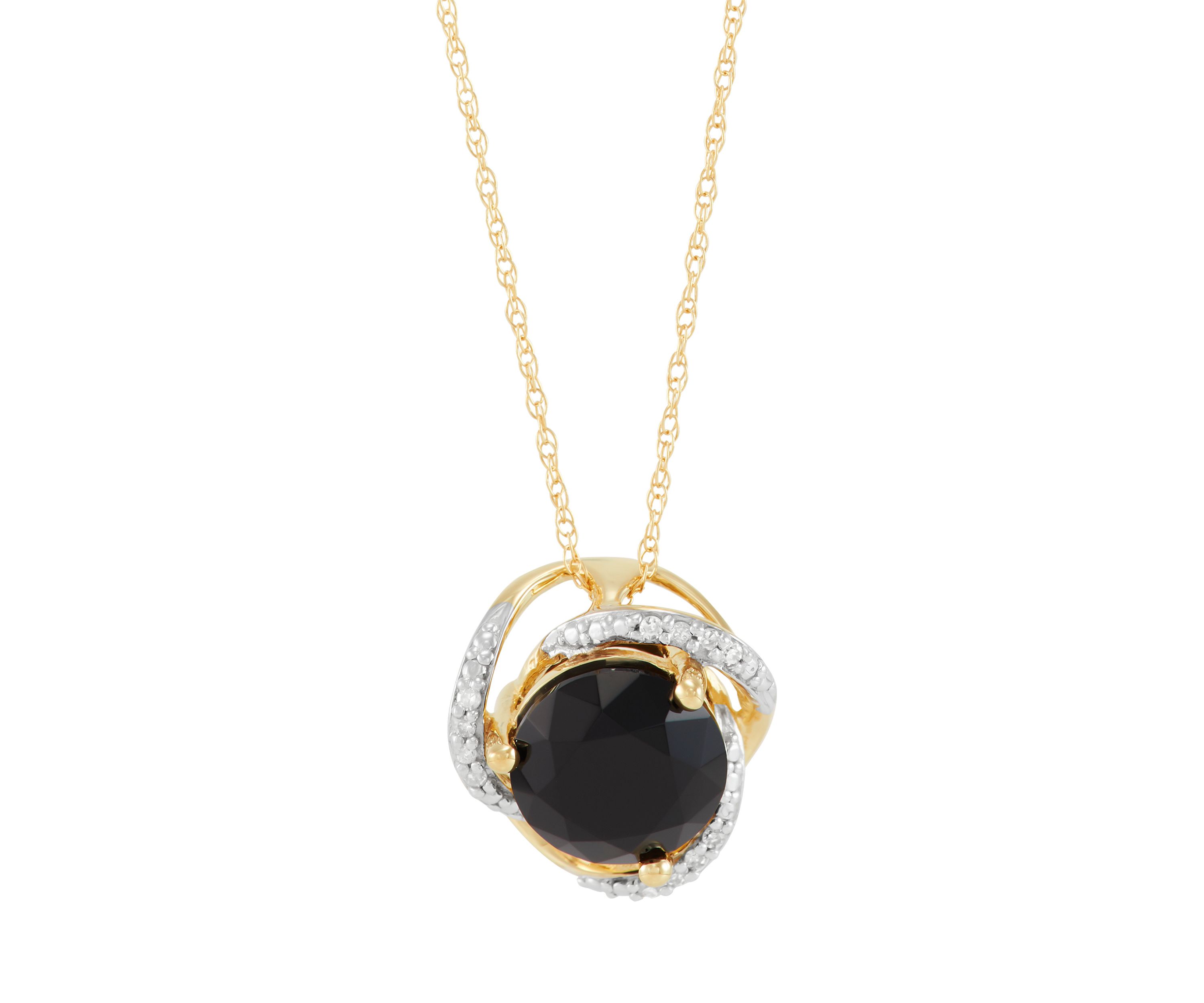 1/10 ct. t.w. Diamond and Onyx Pendant Necklace with 18" Rope Chain in 10K Yellow Gold