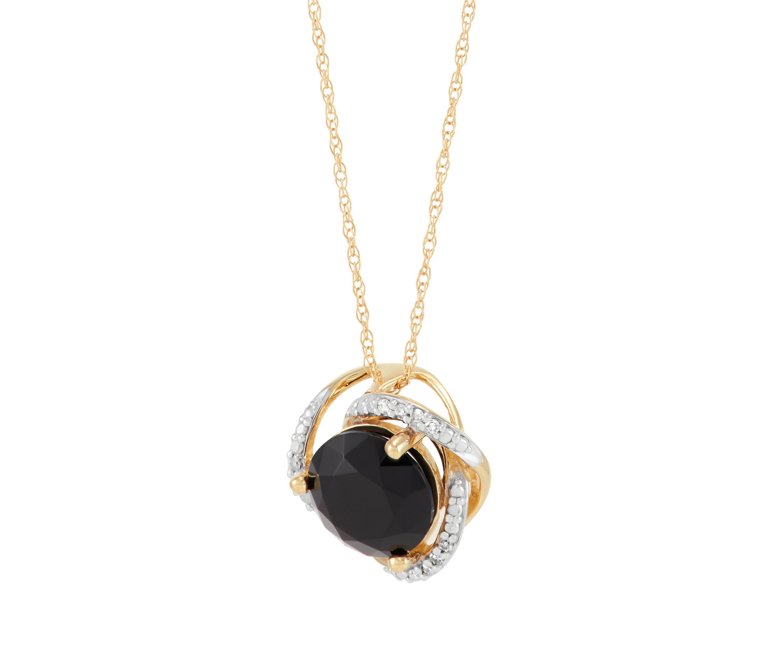 1/10 ct. t.w. Diamond and Onyx Pendant Necklace with 18" Rope Chain in 10K Yellow Gold