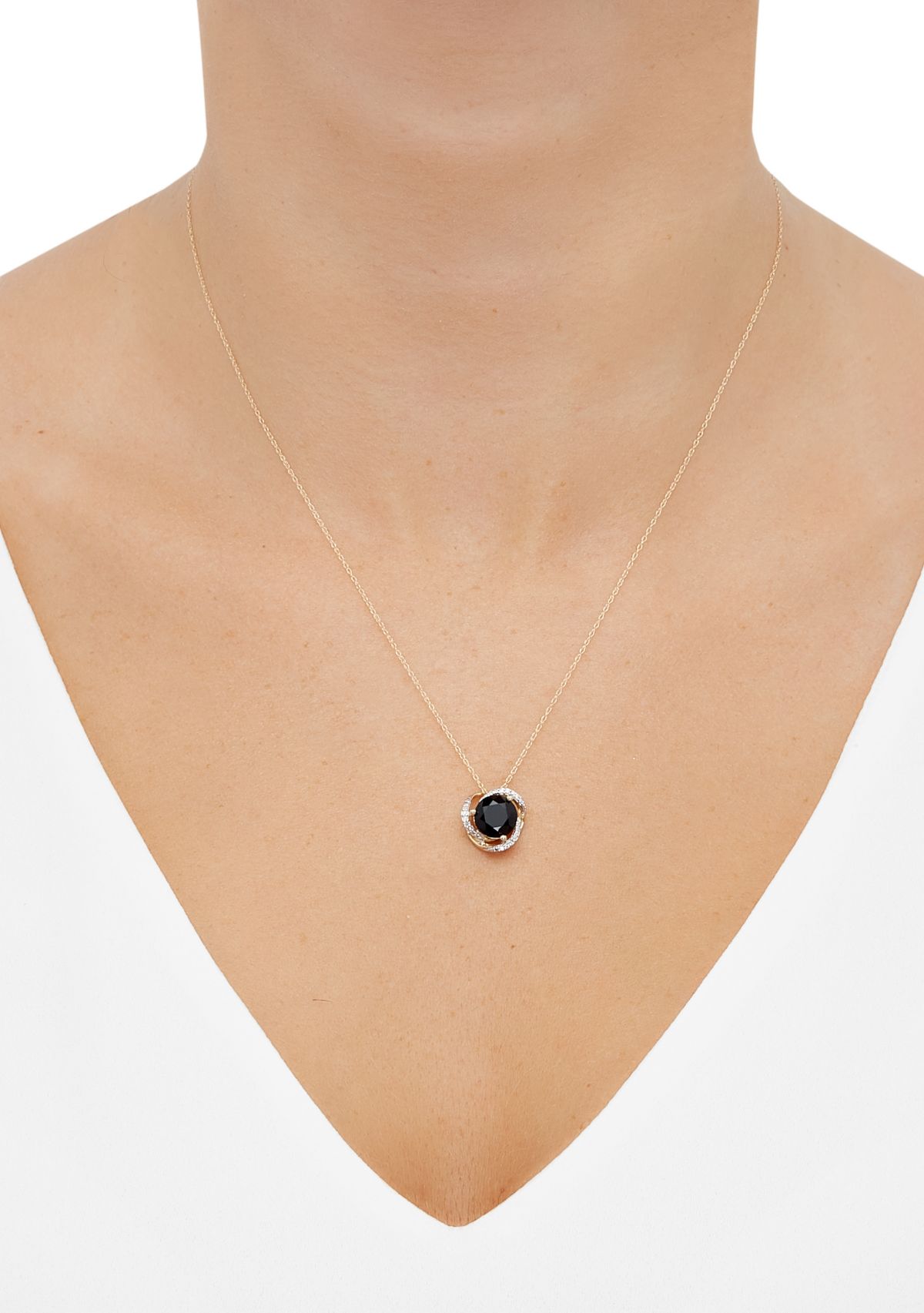 1/10 ct. t.w. Diamond and Onyx Pendant Necklace with 18" Rope Chain in 10K Yellow Gold