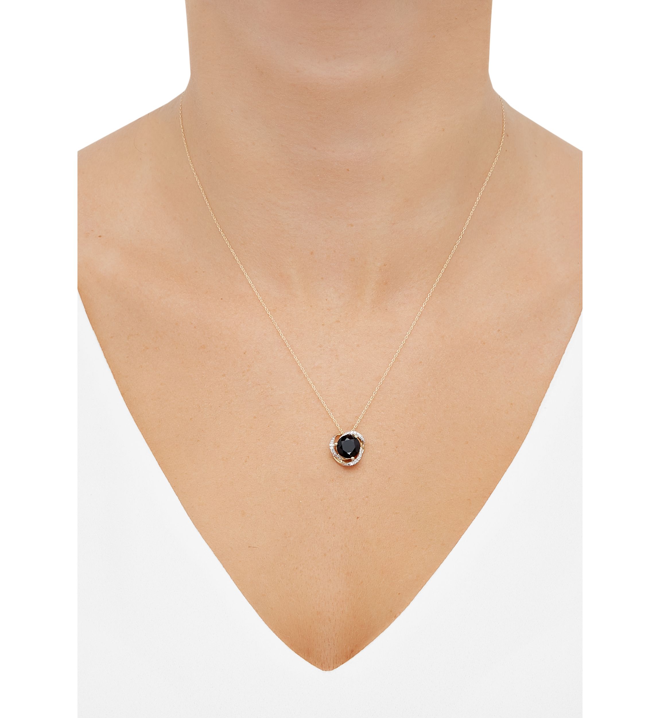 1/10 ct. t.w. Diamond and Onyx Pendant Necklace with 18" Rope Chain in 10K Yellow Gold