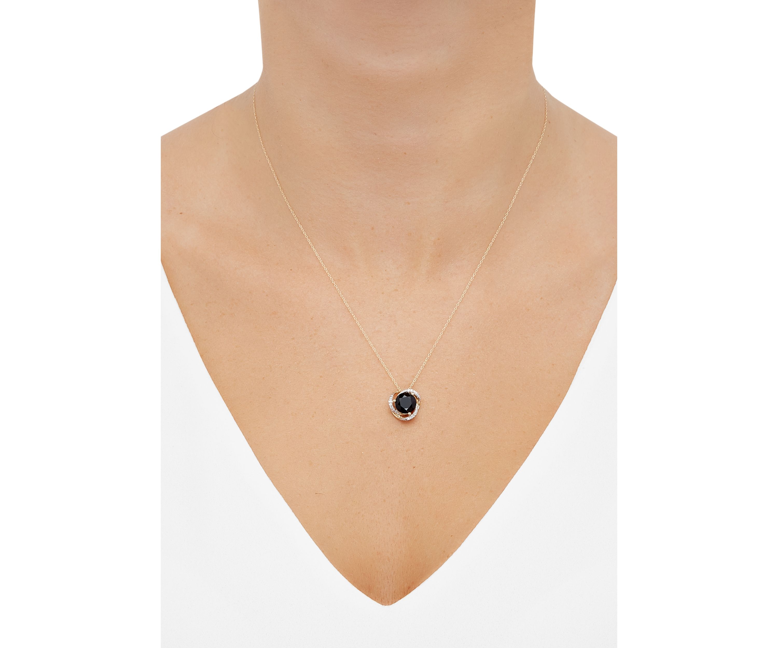 1/10 ct. t.w. Diamond and Onyx Pendant Necklace with 18" Rope Chain in 10K Yellow Gold