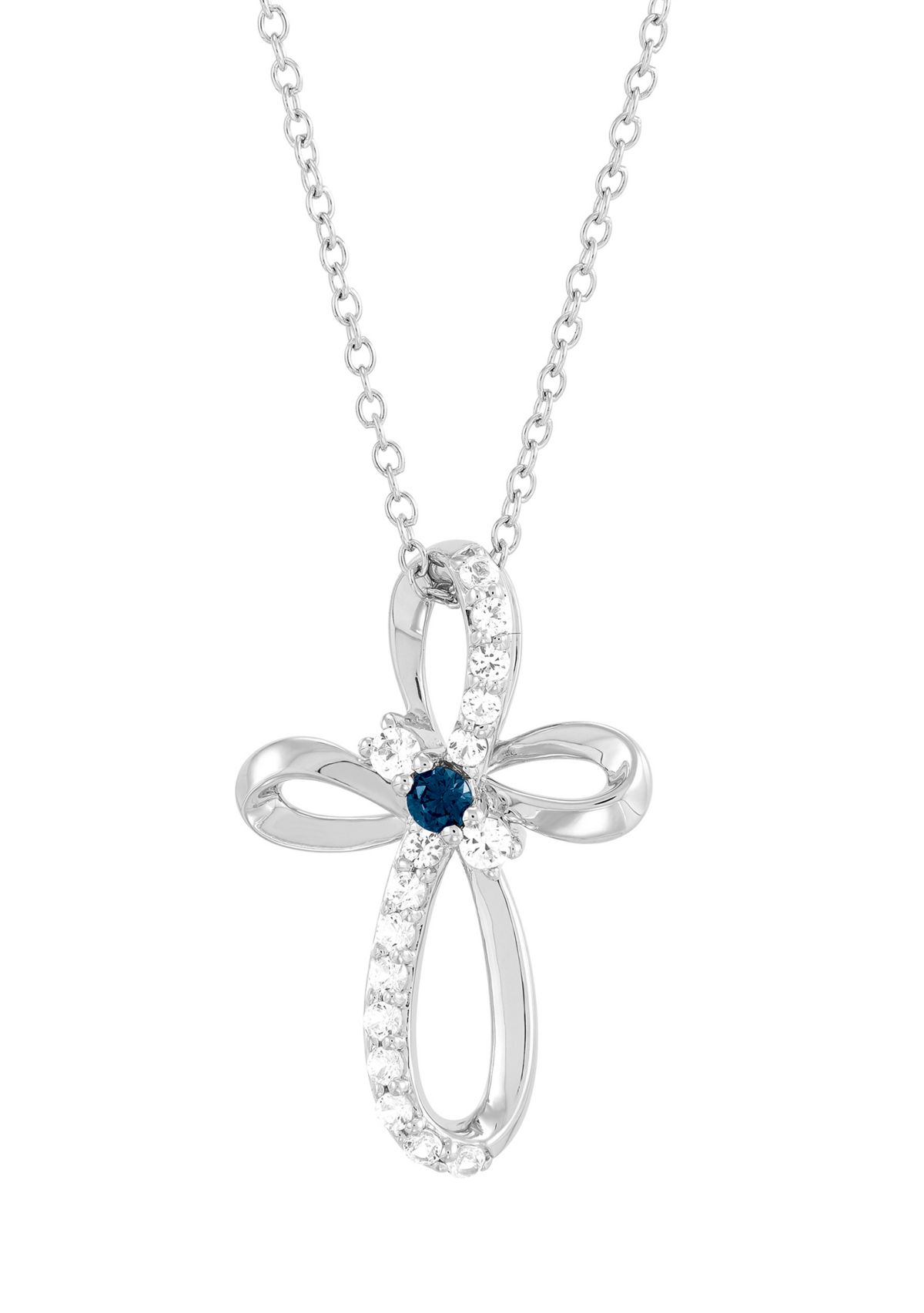 1/10 ct. t.w. London Blue Topaz and Lab-Created White Sapphire Pendant Necklace with 18" Cable Chain in Sterling Silver