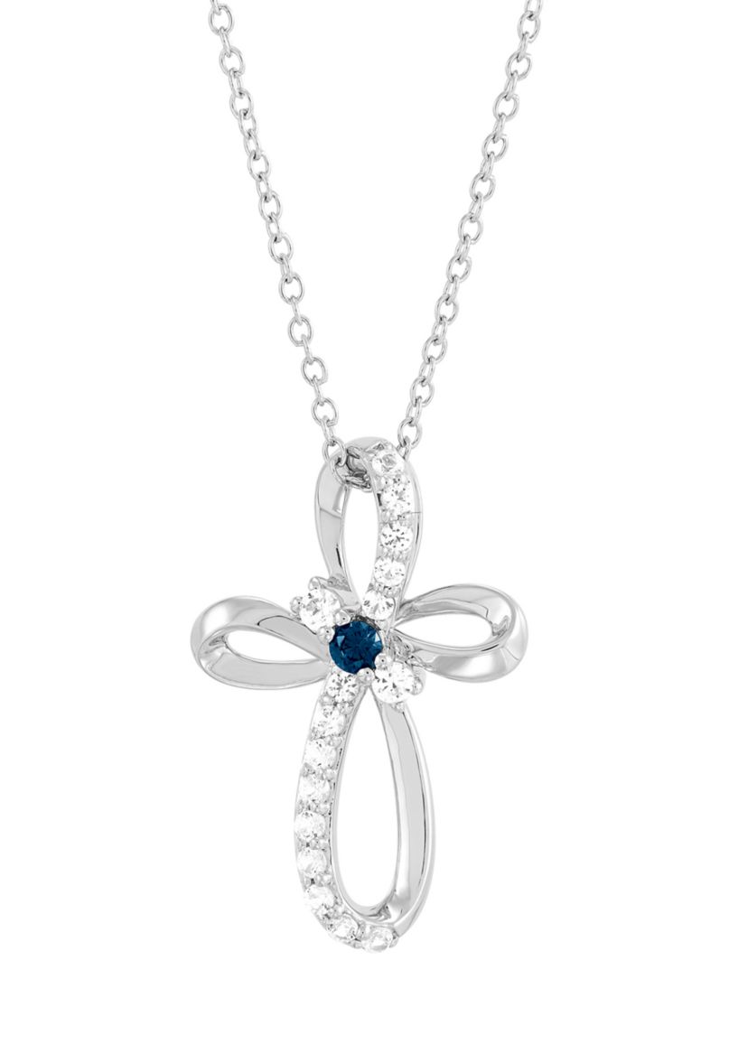 1/10 ct. t.w. London Blue Topaz and Lab-Created White Sapphire Pendant Necklace with 18" Cable Chain in Sterling Silver