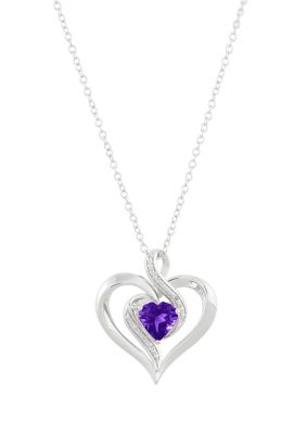 Belk & Co 1/10 Ct. T.w. Diamond And Amethyst Heart Pendant Necklace With 18"" Cable Chain In Sterling Silver