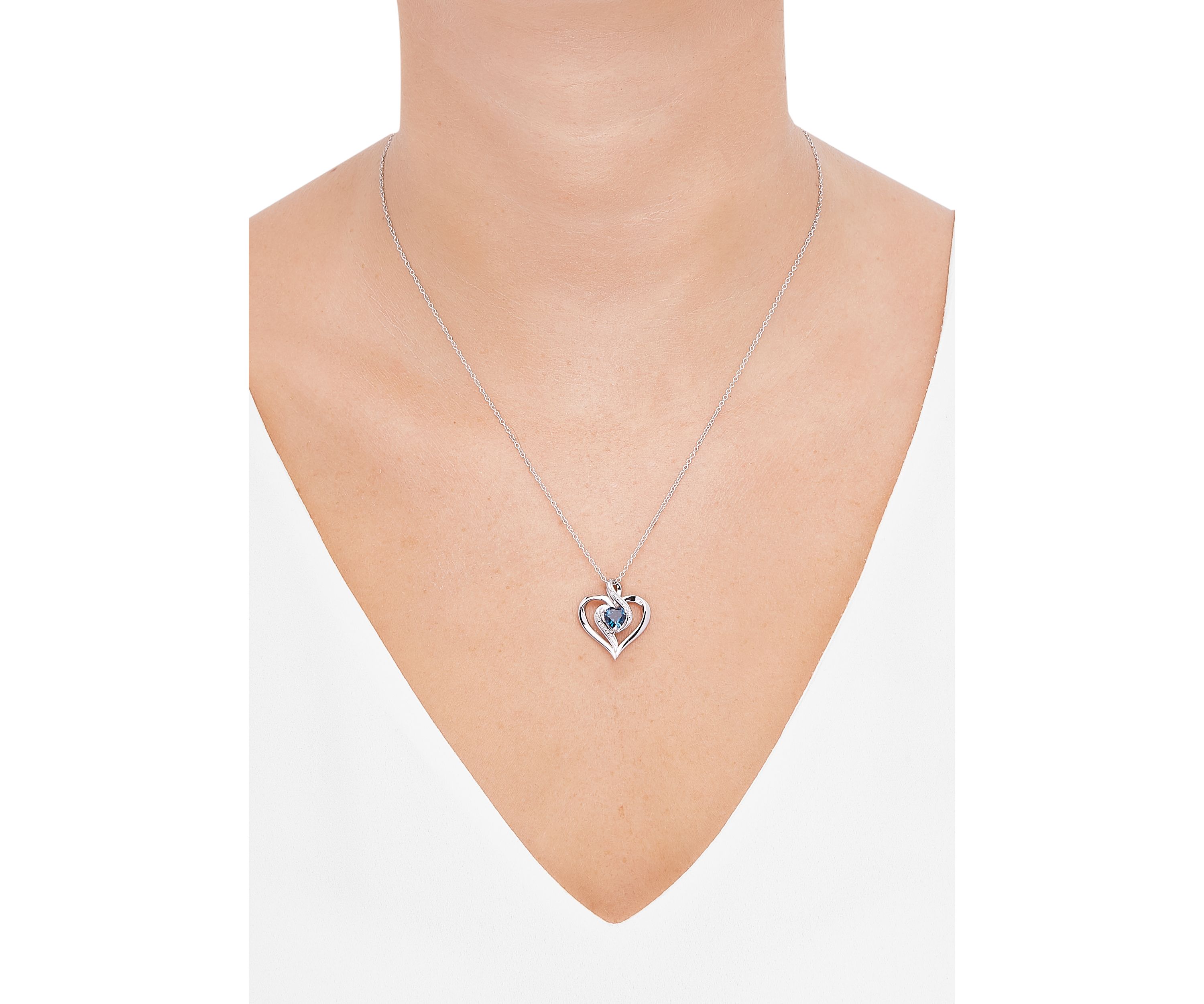 1/10 ct. t.w. Diamond and London Blue Topaz Heart Pendant Necklace with 18" Cable Chain in Sterling Silver
